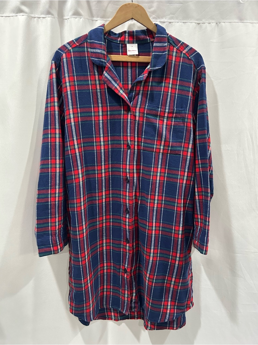 LN Hanna Andersson Holiday Navy & Red Plaid Flannel Button-Front Nightshirt